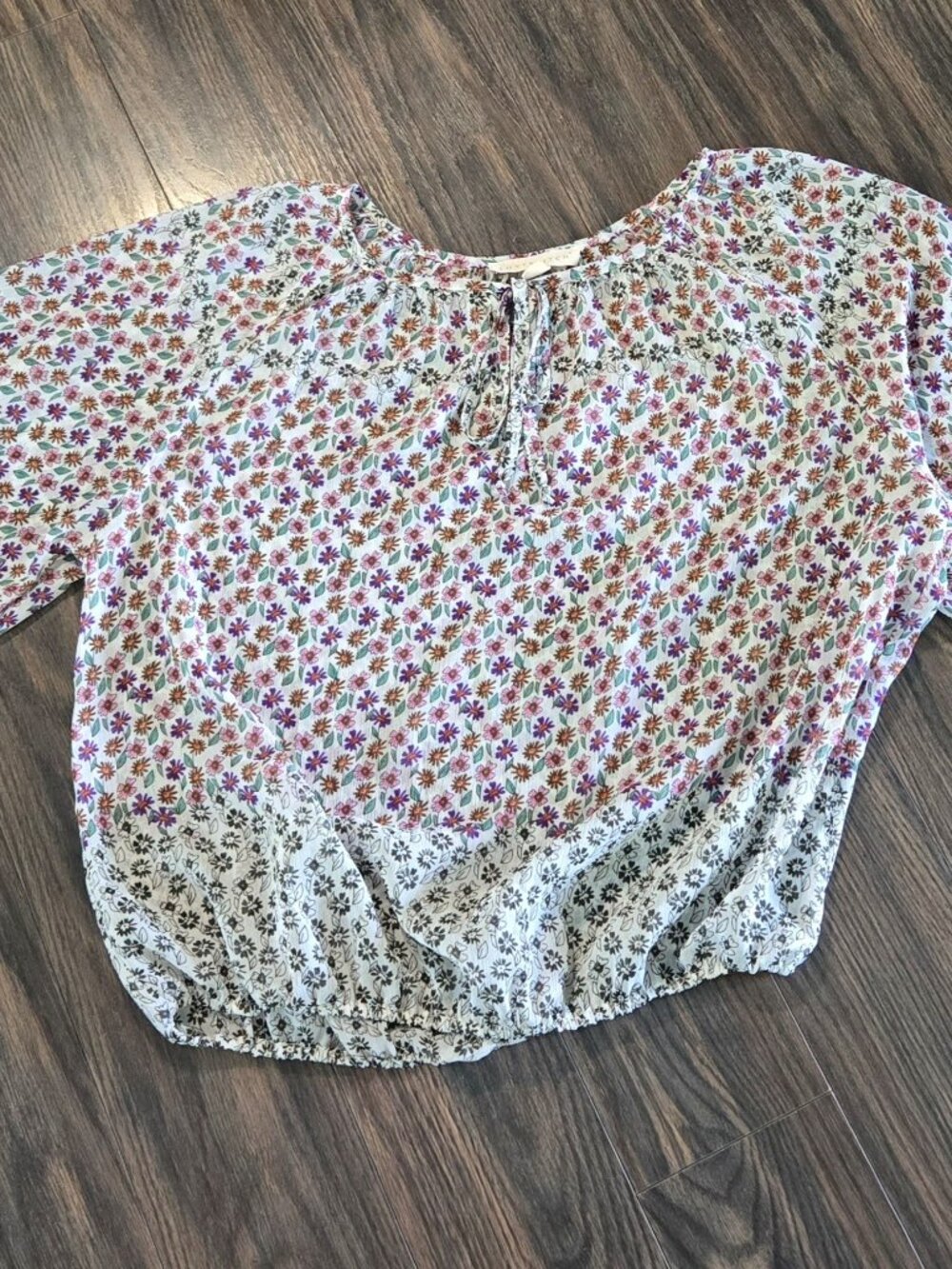 lovestitch White Floral Peasant Blouse with Pink & Brown Accents